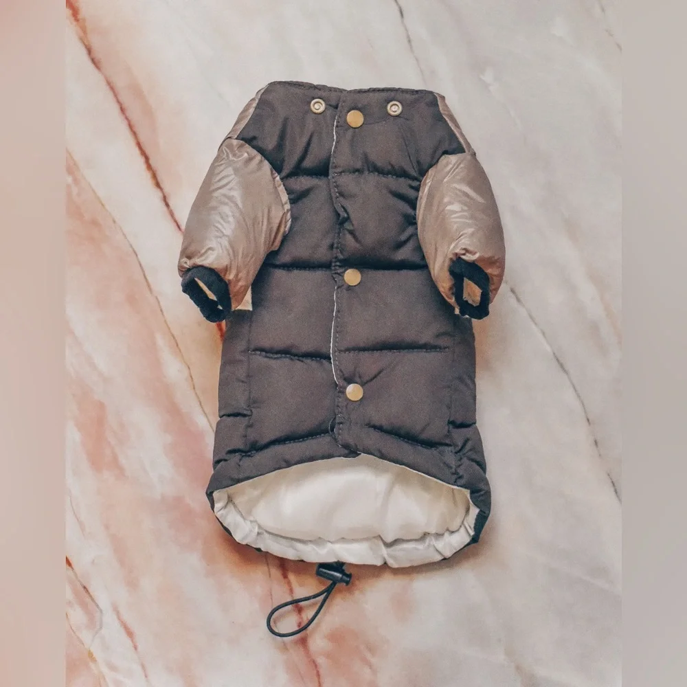 PETsRUS Puffer Jacket Dog Winter Coat Warm Padded Windproof Brown Beige Comfy